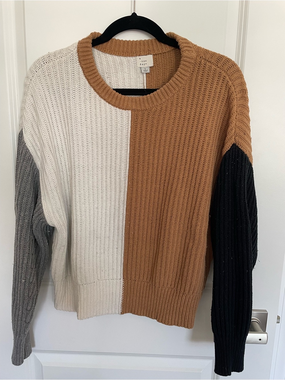 A New Day- Colorblock  Ribbed Crewneck Sweater